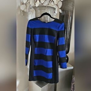 Michael Kors colored blocked long sleeve, black and blue zippered dress.